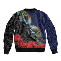 New Zealand Maori Hongi Culture Sleeve Zip Bomber Jacket Tui Bird Pohutukawa and Polynesian Pattern