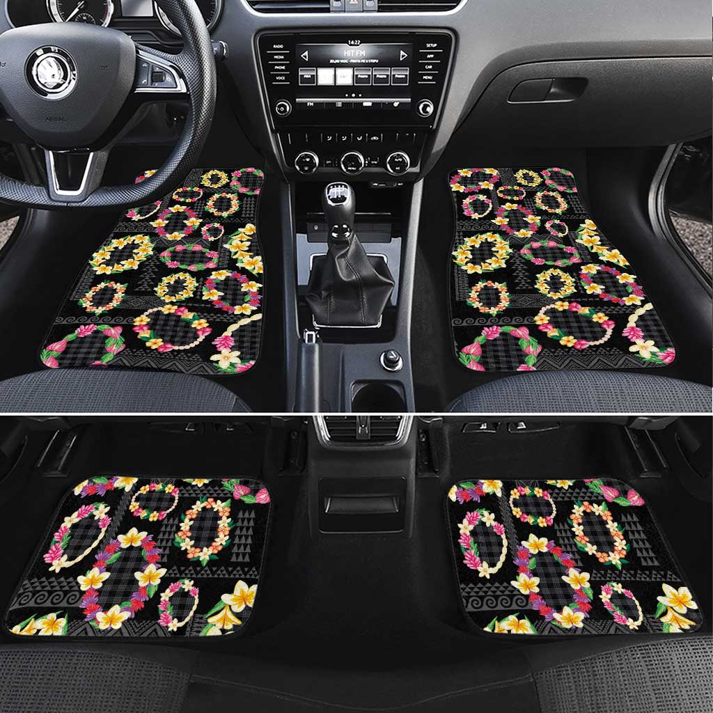Hawaiian Kakau Tattoo Leis and Palaka Pattern Car Mats Traditional Aloha Tribal Black Color LT03 Set 4pcs Black - Polynesian Pride