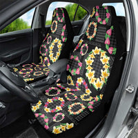 Hawaiian Kakau Tattoo Leis and Palaka Pattern Car Seat Cover Traditional Aloha Tribal Black Color