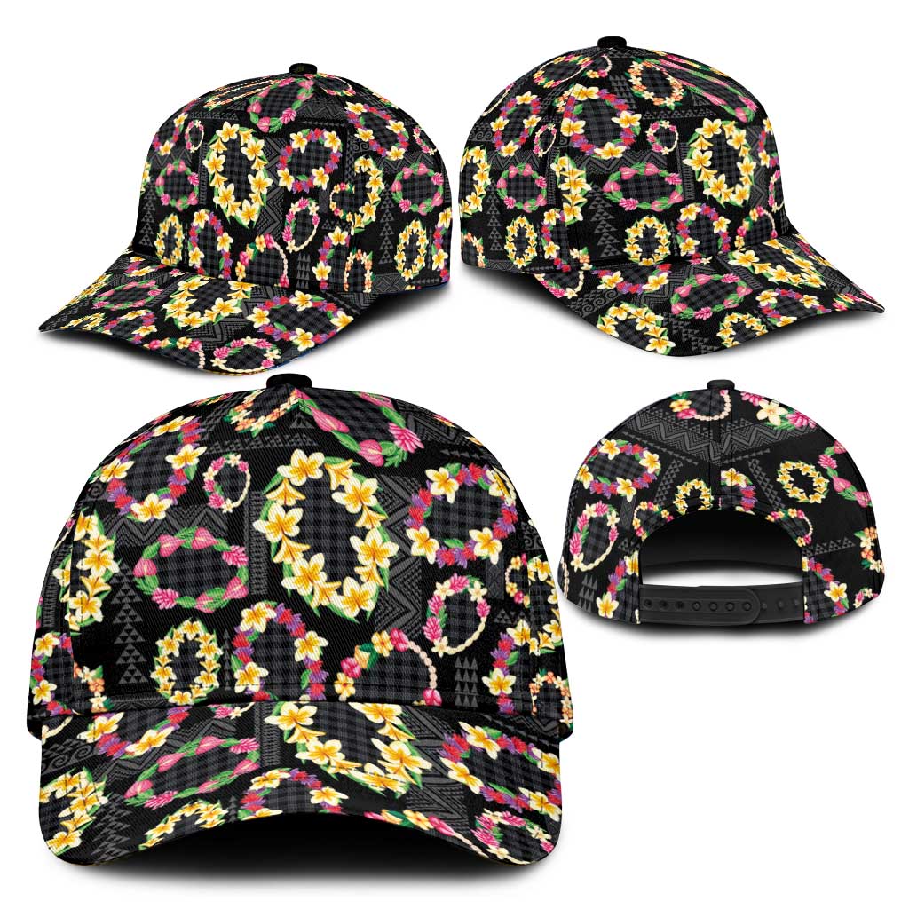 Hawaiian Kakau Tattoo Leis and Palaka Pattern Classic Cap Traditional Aloha Tribal Black Color LT03 - Polynesian Pride