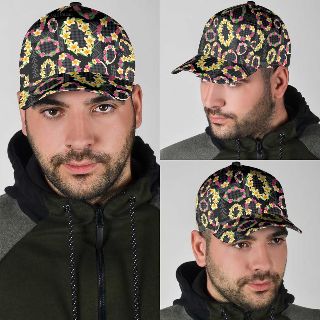 Hawaiian Kakau Tattoo Leis and Palaka Pattern Classic Cap Traditional Aloha Tribal Black Color LT03 - Polynesian Pride