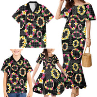 Hawaiian Kakau Tattoo Leis and Palaka Pattern Family Matching Mermaid Dress and Hawaiian Shirt Traditional Aloha Tribal Black Color