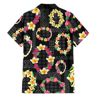 Hawaiian Kakau Tattoo Leis and Palaka Pattern Family Matching Off The Shoulder Long Sleeve Dress and Hawaiian Shirt Traditional Aloha Tribal Black Color