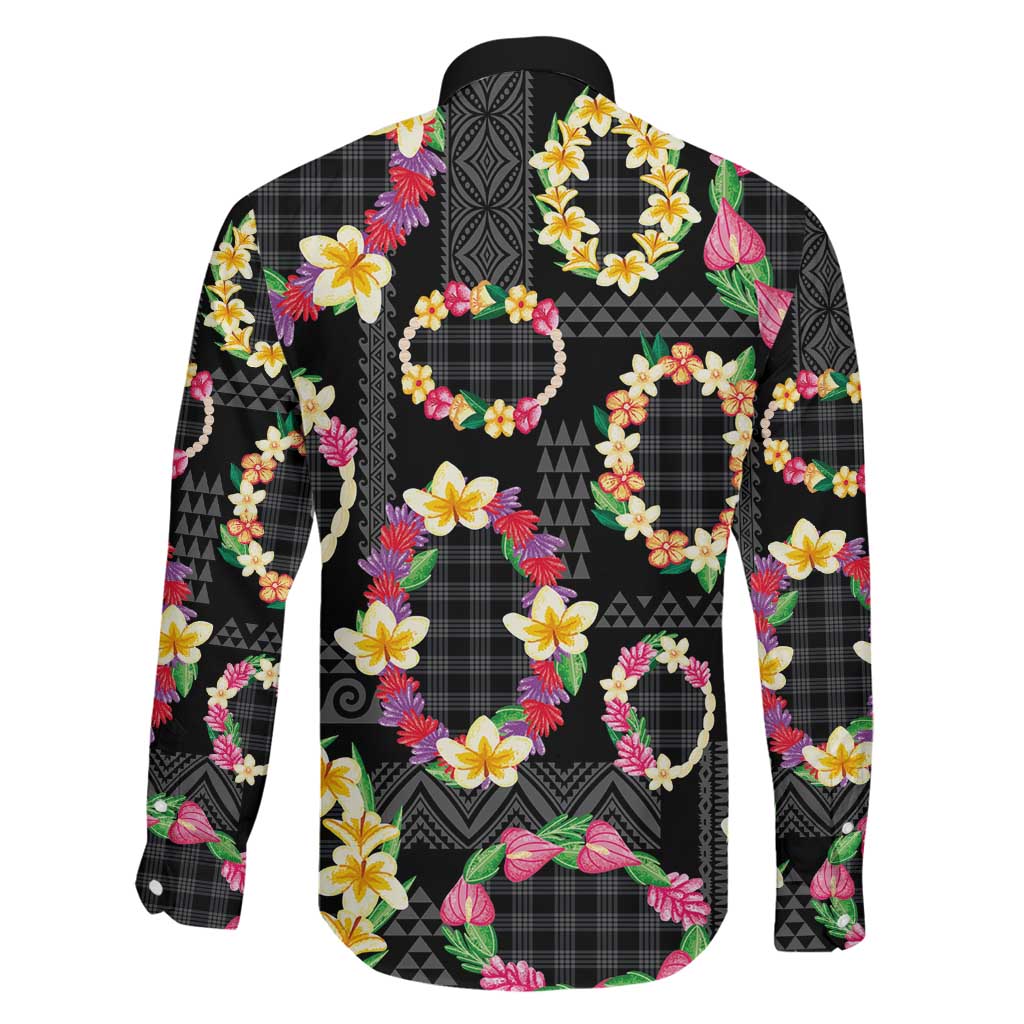 Hawaiian Kakau Tattoo Leis and Palaka Pattern Family Matching Short Sleeve Bodycon Dress and Hawaiian Shirt Traditional Aloha Tribal Black Color