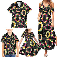 Hawaiian Kakau Tattoo Leis and Palaka Pattern Family Matching Summer Maxi Dress and Hawaiian Shirt Traditional Aloha Tribal Black Color
