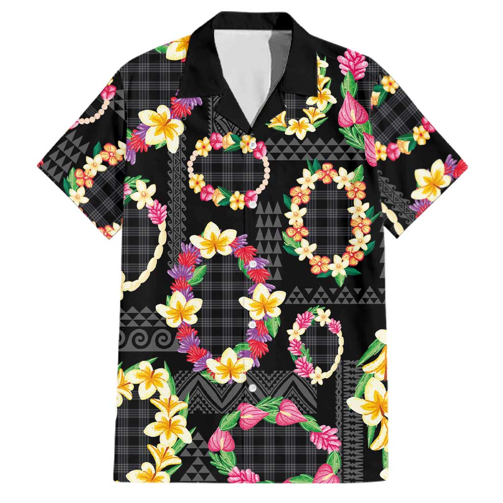Hawaiian Kakau Tattoo Leis and Palaka Pattern Family Matching Summer Maxi Dress and Hawaiian Shirt Traditional Aloha Tribal Black Color