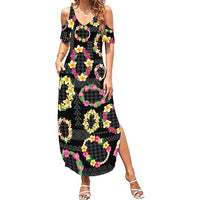 Hawaiian Kakau Tattoo Leis and Palaka Pattern Family Matching Summer Maxi Dress and Hawaiian Shirt Traditional Aloha Tribal Black Color