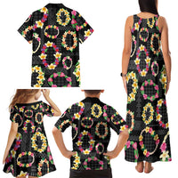 Hawaiian Kakau Tattoo Leis and Palaka Pattern Family Matching Tank Maxi Dress and Hawaiian Shirt Traditional Aloha Tribal Black Color