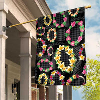 Hawaiian Kakau Tattoo Leis and Palaka Pattern Garden Flag Traditional Aloha Tribal Black Color