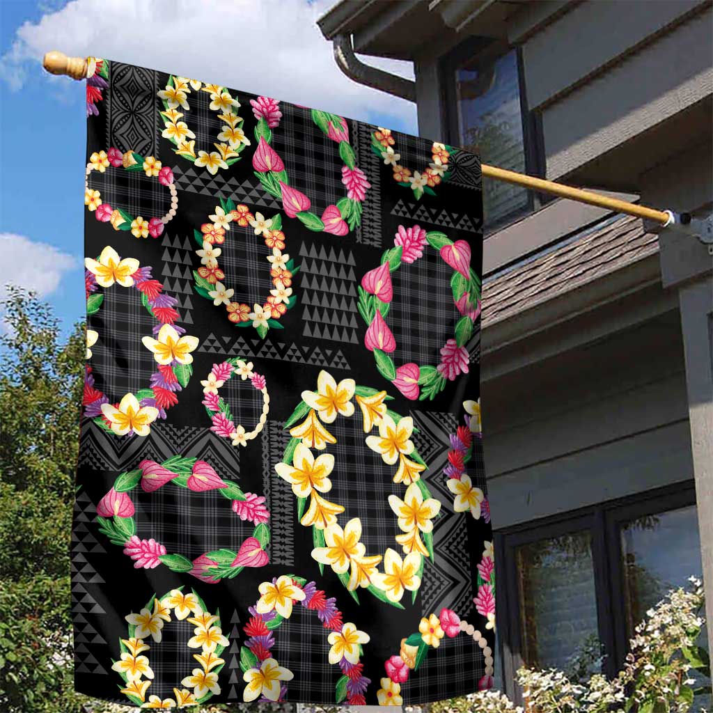 Hawaiian Kakau Tattoo Leis and Palaka Pattern Garden Flag Traditional Aloha Tribal Black Color