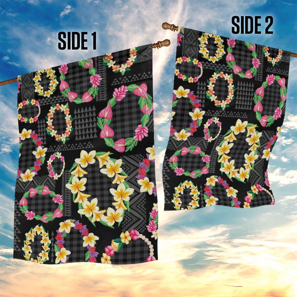 Hawaiian Kakau Tattoo Leis and Palaka Pattern Garden Flag Traditional Aloha Tribal Black Color