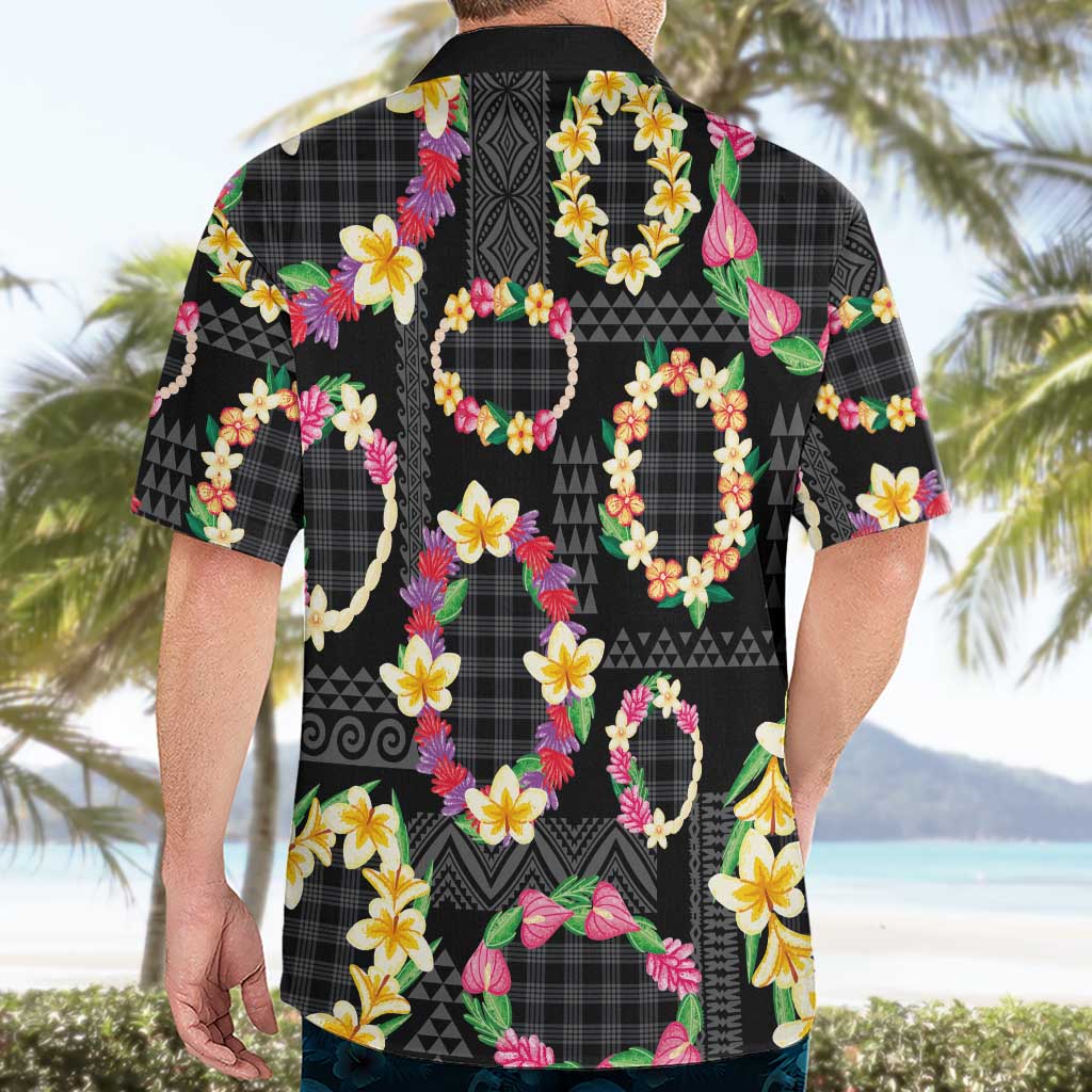 Hawaiian Kakau Tattoo Leis and Palaka Pattern Hawaiian Shirt Traditional Aloha Tribal Black Color