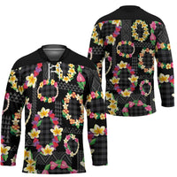 Hawaiian Kakau Tattoo Leis and Palaka Pattern Hockey Jersey Traditional Aloha Tribal Black Color