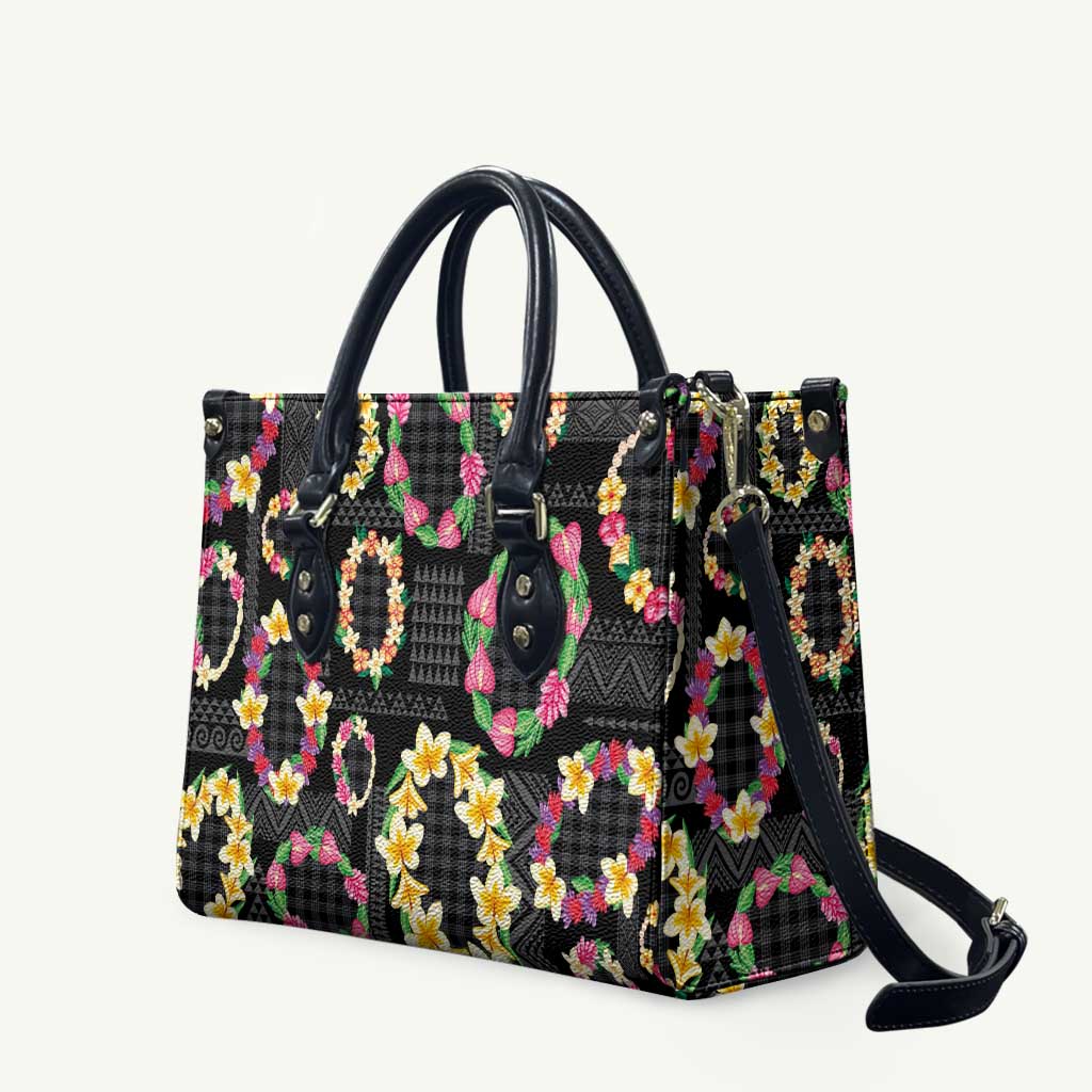 Hawaiian Kakau Tattoo Leis and Palaka Pattern Leather Bag Traditional Aloha Tribal Black Color LT03 Black - Polynesian Pride