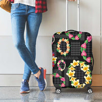 Hawaiian Kakau Tattoo Leis and Palaka Pattern Luggage Cover Traditional Aloha Tribal Black Color