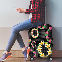 Hawaiian Kakau Tattoo Leis and Palaka Pattern Luggage Cover Traditional Aloha Tribal Black Color