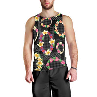 Hawaiian Kakau Tattoo Leis and Palaka Pattern Men Tank Top Traditional Aloha Tribal Black Color
