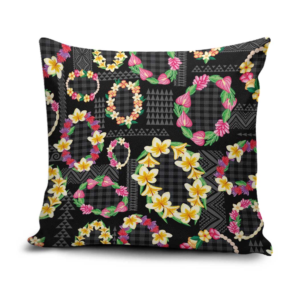 Hawaiian Kakau Tattoo Leis and Palaka Pattern Pillow Cover Traditional Aloha Tribal Black Color LT03 Black - Polynesian Pride