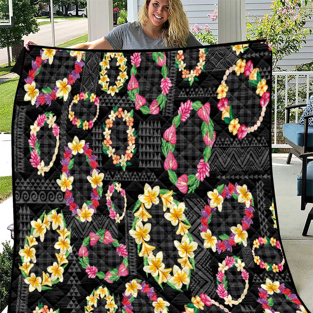 Hawaiian Kakau Tattoo Leis and Palaka Pattern Quilt Traditional Aloha Tribal Black Color LT03 Black - Polynesian Pride