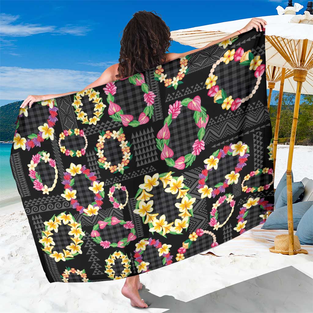 Hawaiian Kakau Tattoo Leis and Palaka Pattern Sarong Traditional Aloha Tribal Black Color LT03 One Size 44 x 66 inches Black - Polynesian Pride