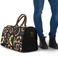 Hawaiian Kakau Tattoo Leis and Palaka Pattern Travel Bag Traditional Aloha Tribal Black Color