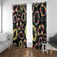 Hawaiian Kakau Tattoo Leis and Palaka Pattern Window Curtain Traditional Aloha Tribal Black Color