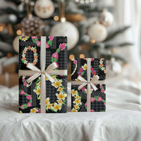 Hawaiian Kakau Tattoo Leis and Palaka Pattern Wrapping Paper Traditional Aloha Tribal Black Color LT03 - Polynesian Pride
