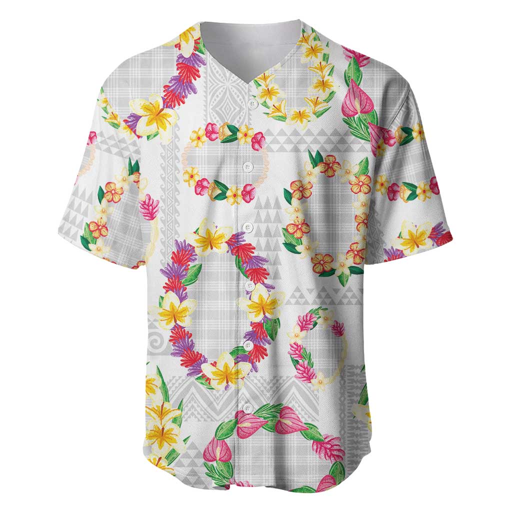Hawaiian Kakau Tattoo Leis and Palaka Pattern Baseball Jersey Traditional Aloha Tribal White Color LT03 White - Polynesian Pride