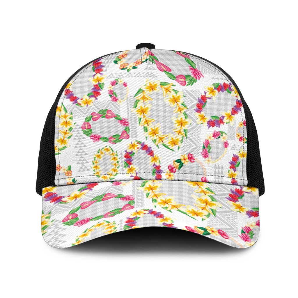 Hawaiian Kakau Tattoo Leis and Palaka Pattern Baseball Net Cap Traditional Aloha Tribal White Color LT03 One Size Black White - Polynesian Pride