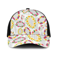Hawaiian Kakau Tattoo Leis and Palaka Pattern Baseball Net Cap Traditional Aloha Tribal White Color LT03 One Size Black White - Polynesian Pride