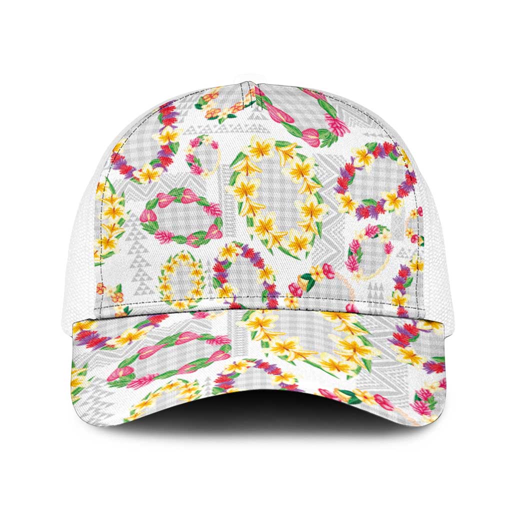 Hawaiian Kakau Tattoo Leis and Palaka Pattern Baseball Net Cap Traditional Aloha Tribal White Color LT03 One Size White White - Polynesian Pride