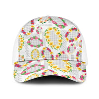 Hawaiian Kakau Tattoo Leis and Palaka Pattern Baseball Net Cap Traditional Aloha Tribal White Color LT03 One Size White White - Polynesian Pride