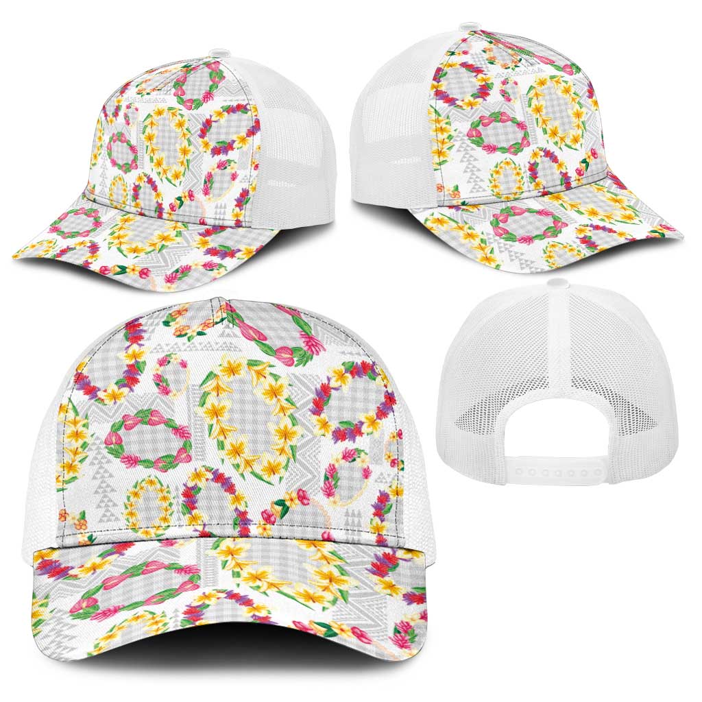 Hawaiian Kakau Tattoo Leis and Palaka Pattern Baseball Net Cap Traditional Aloha Tribal White Color LT03 - Polynesian Pride