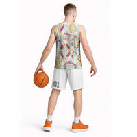 Hawaiian Kakau Tattoo Leis and Palaka Pattern Basketball Jersey Traditional Aloha Tribal White Color LT03 - Polynesian Pride