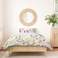 Hawaiian Kakau Tattoo Leis and Palaka Pattern Bedding Set Traditional Aloha Tribal White Color LT03 - Polynesian Pride
