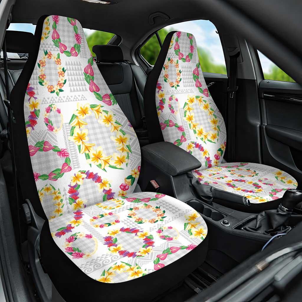 Hawaiian Kakau Tattoo Leis and Palaka Pattern Car Seat Cover Traditional Aloha Tribal White Color