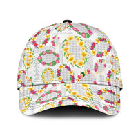 Hawaiian Kakau Tattoo Leis and Palaka Pattern Classic Cap Traditional Aloha Tribal White Color LT03 Universal Fit White - Polynesian Pride