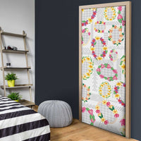 Hawaiian Kakau Tattoo Leis and Palaka Pattern Door Cover Traditional Aloha Tribal White Color