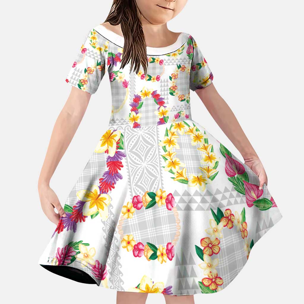 Hawaiian Kakau Tattoo Leis and Palaka Pattern Family Matching Mermaid Dress and Hawaiian Shirt Traditional Aloha Tribal White Color