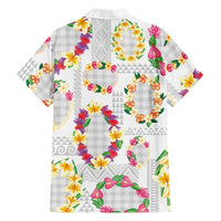 Hawaiian Kakau Tattoo Leis and Palaka Pattern Family Matching Off The Shoulder Long Sleeve Dress and Hawaiian Shirt Traditional Aloha Tribal White Color