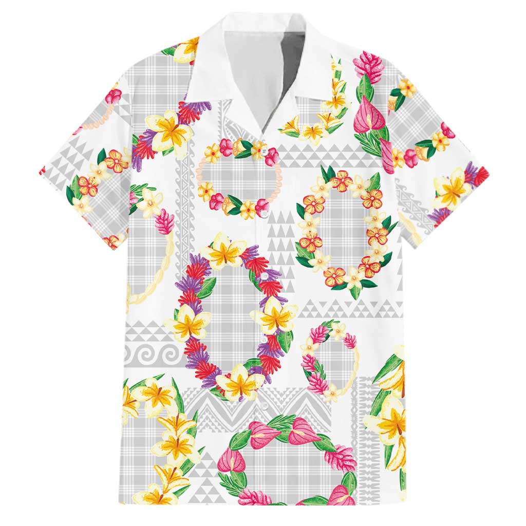 Hawaiian Kakau Tattoo Leis and Palaka Pattern Family Matching Off Shoulder Maxi Dress and Hawaiian Shirt Traditional Aloha Tribal White Color