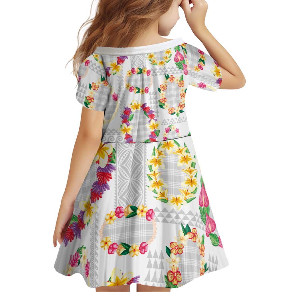Hawaiian Kakau Tattoo Leis and Palaka Pattern Family Matching Off Shoulder Short Dress and Hawaiian Shirt Traditional Aloha Tribal White Color