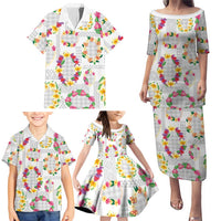 Hawaiian Kakau Tattoo Leis and Palaka Pattern Family Matching Puletasi and Hawaiian Shirt Traditional Aloha Tribal White Color