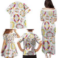 Hawaiian Kakau Tattoo Leis and Palaka Pattern Family Matching Puletasi and Hawaiian Shirt Traditional Aloha Tribal White Color