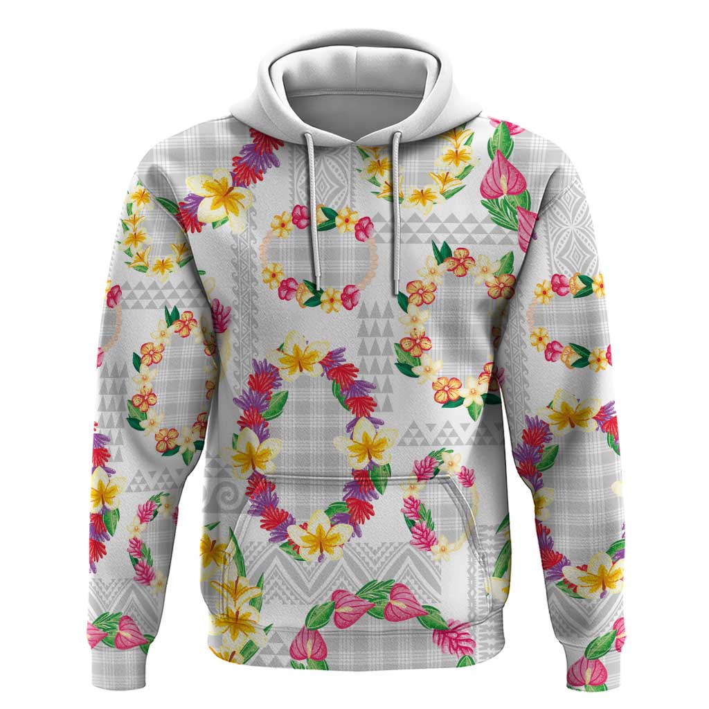 Hawaiian Kakau Tattoo Leis and Palaka Pattern Hoodie Traditional Aloha Tribal White Color
