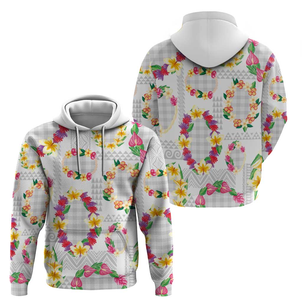 Hawaiian Kakau Tattoo Leis and Palaka Pattern Hoodie Traditional Aloha Tribal White Color LT03 - Polynesian Pride