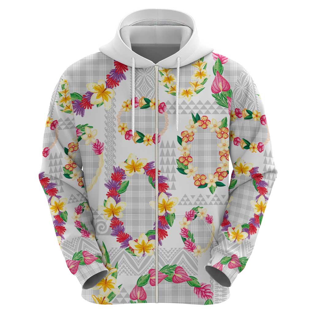 Hawaiian Kakau Tattoo Leis and Palaka Pattern Hoodie Traditional Aloha Tribal White Color LT03 - Polynesian Pride