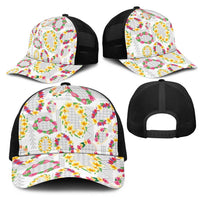 Hawaiian Kakau Tattoo Leis and Palaka Pattern Mesh Trucker Cap Traditional Aloha Tribal White Color LT03 - Polynesian Pride