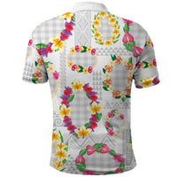 Hawaiian Kakau Tattoo Leis and Palaka Pattern Polo Shirt Traditional Aloha Tribal White Color