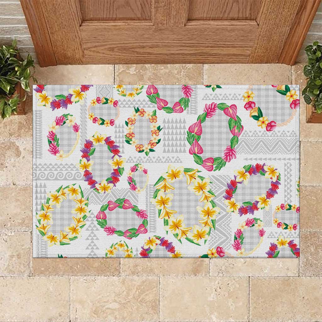 Hawaiian Kakau Tattoo Leis and Palaka Pattern Rubber Doormat Traditional Aloha Tribal White Color LT03 White - Polynesian Pride